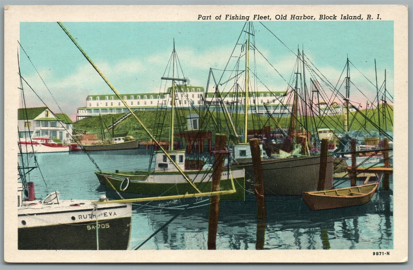 BLOCK ISLAND RI FISHING FLEET ANTIQUE POSTCARD