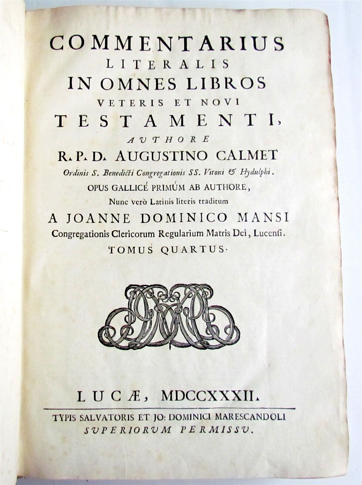 1732 BIBLE OLD TESTAMENT COMMENTARY by CALMET VELLUM FOLIO antique