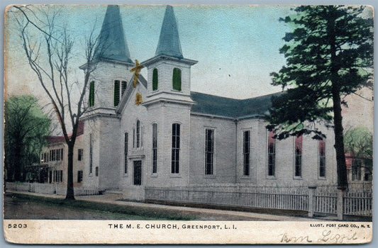 GREENPORT LONG ISLAND NY M.E.CHURCH UNDIVIDED 1910 ANTIQUE POSTCARD w/CORK STAMP
