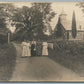 GROUP of GIRLS AT VILLAGE CHURCH ANTIQUE REAL PHOTO POSTCARD RPPC