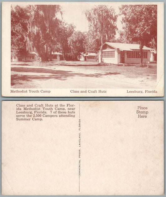 LEESBURG FL METHODIST YOUTH CAMP CLASS & CRAFT HUTS VINTAGE POSTCARD