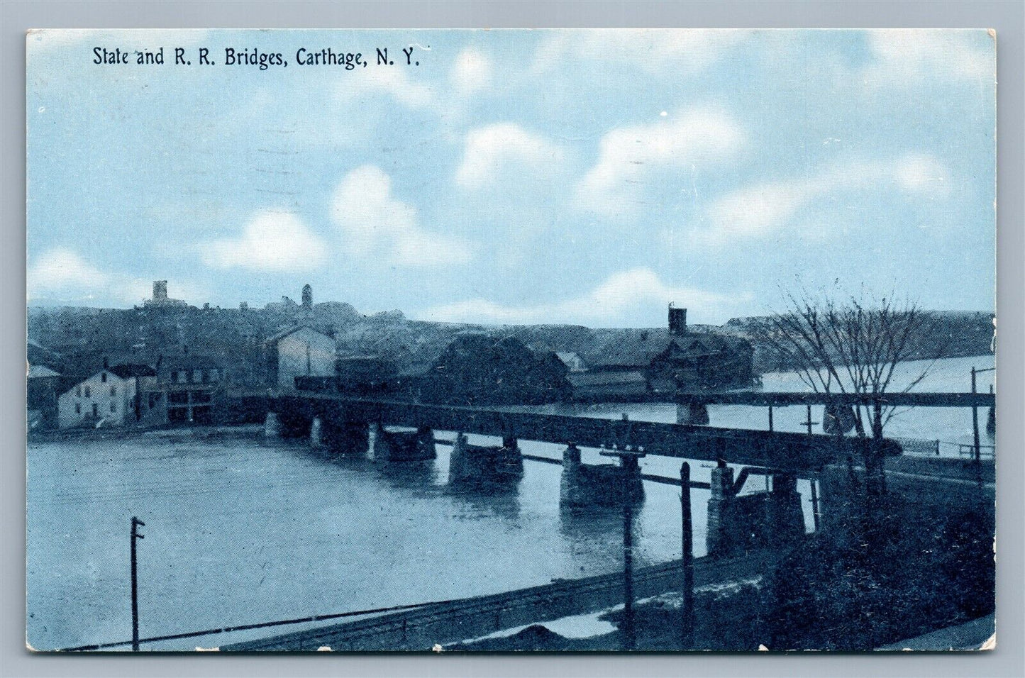 CARTHAGE NY STATE & RAILWAY BRIDGES ANTIQUE POSTCARD