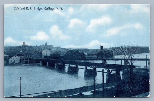 CARTHAGE NY STATE & RAILWAY BRIDGES ANTIQUE POSTCARD