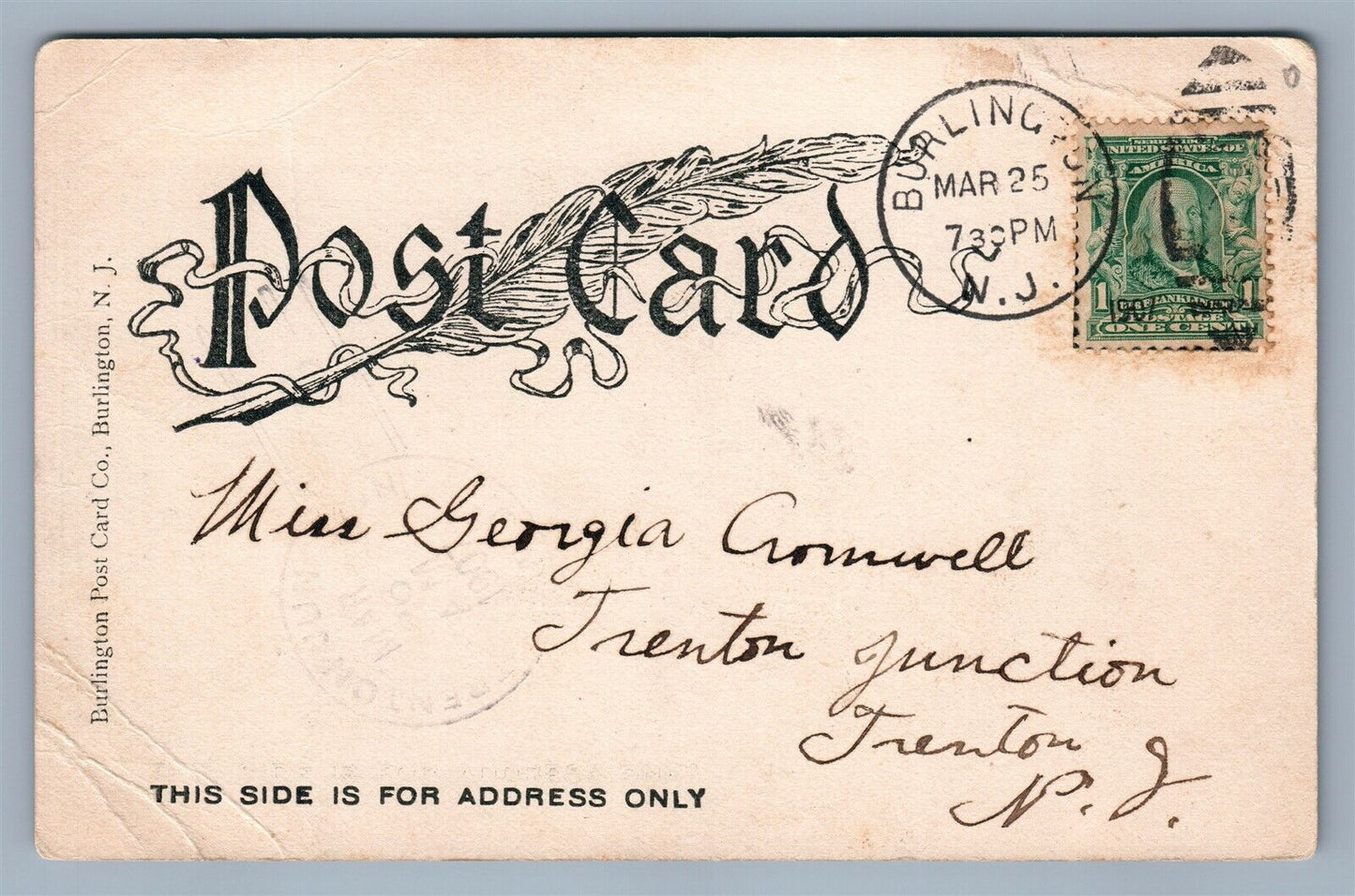 BURLINGTON NJ ST.MARY'S HALL GREEN BANK ANTIQUE POSTCARD