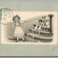 GIRL w/ DOGS ANTIQUE POSTCARD