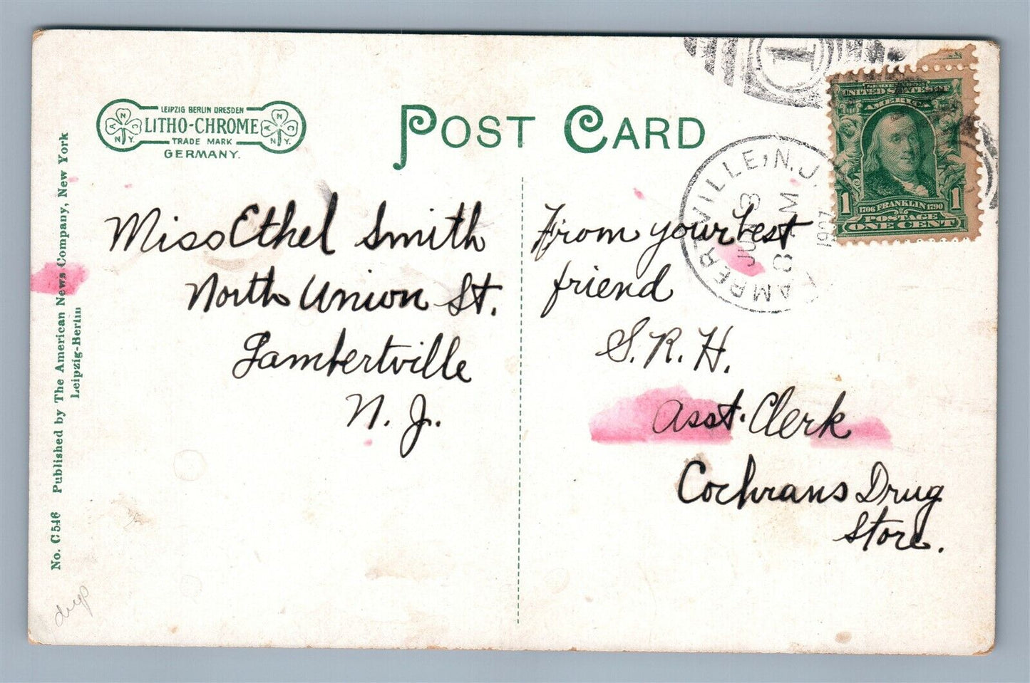 LAMBERTVILLE NJ J. SOLDIER'S MONUMENT ANTIQUE POSTCARD