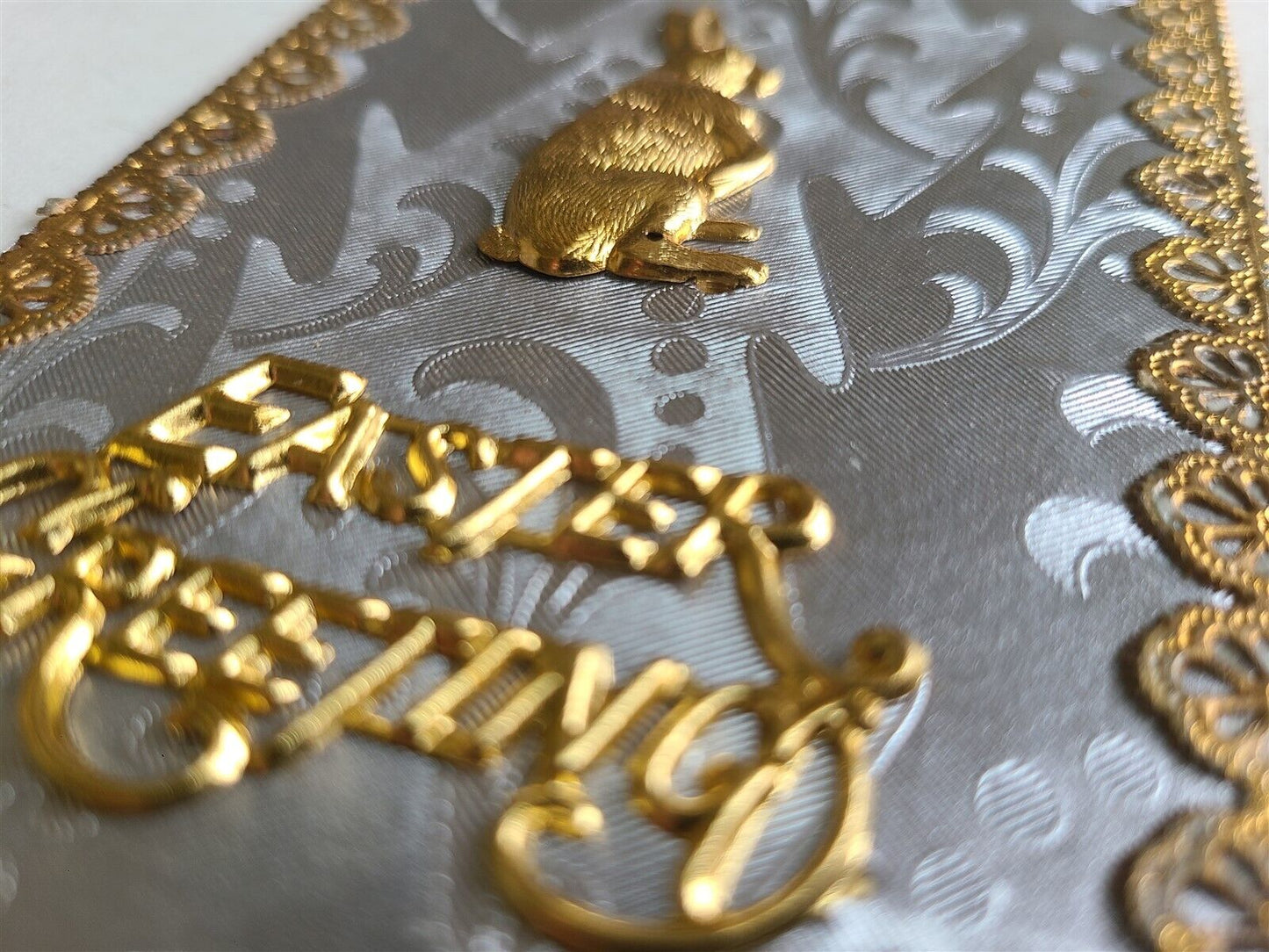 EASTER GREETINGS lot of 2 ANTIQUE POSTCARDS w/ METALLIC APPLICATIONS