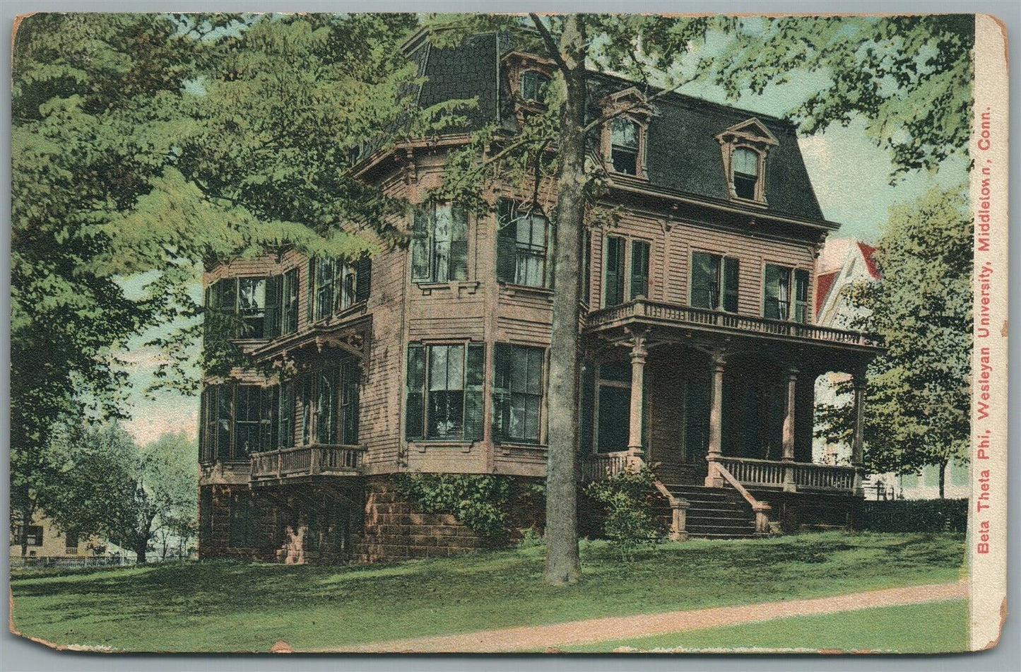 MIDDLETOWN CT PHI PSI HOUSE WESLEYAN UNIVERSITY ANTIQUE POSTCARD