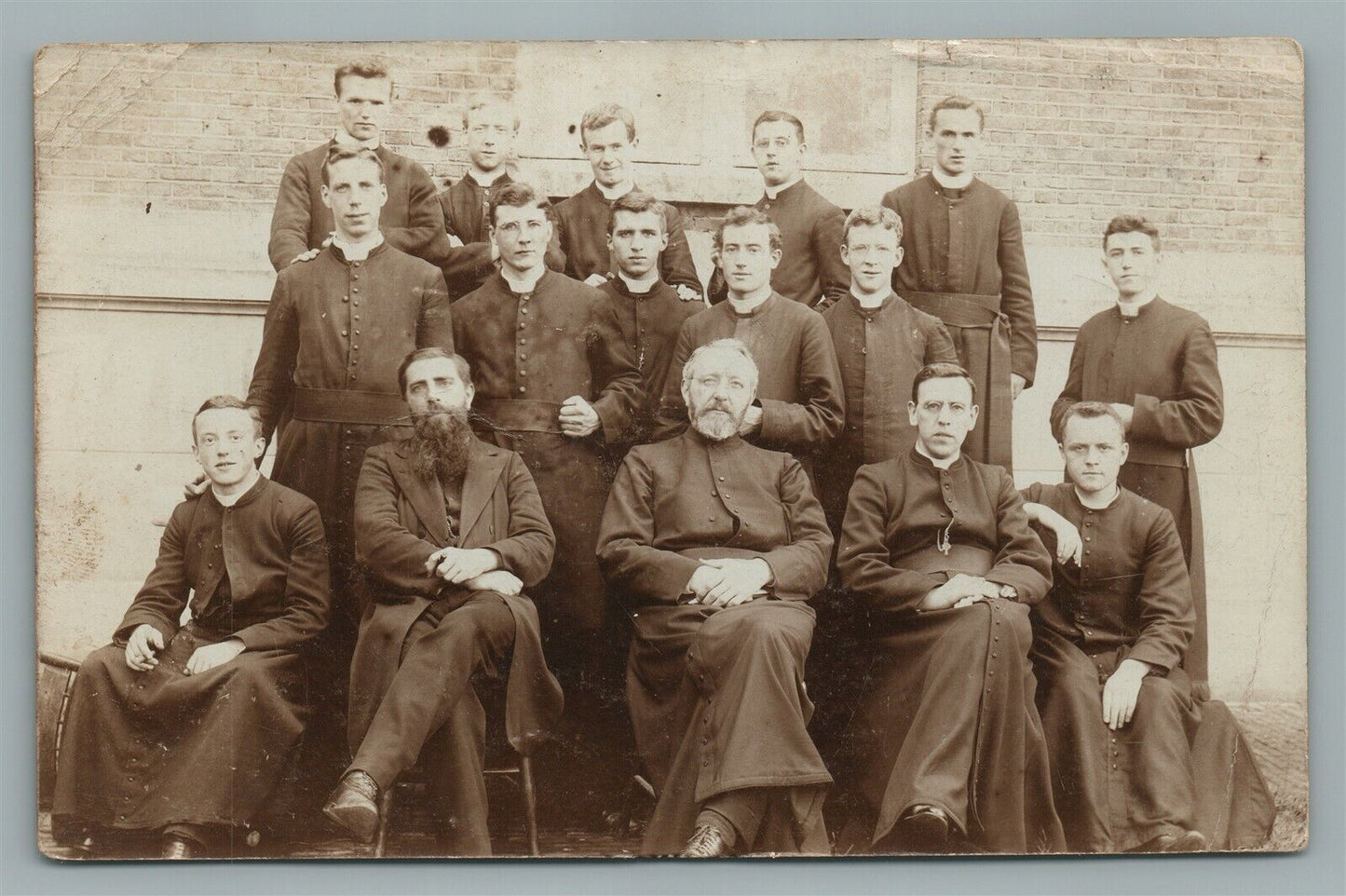 ENGLAND SEMINARY CLASS CATHOLIC PRIESTS ANTIQUE REAL PHOTO POSTCARD RPPC UK