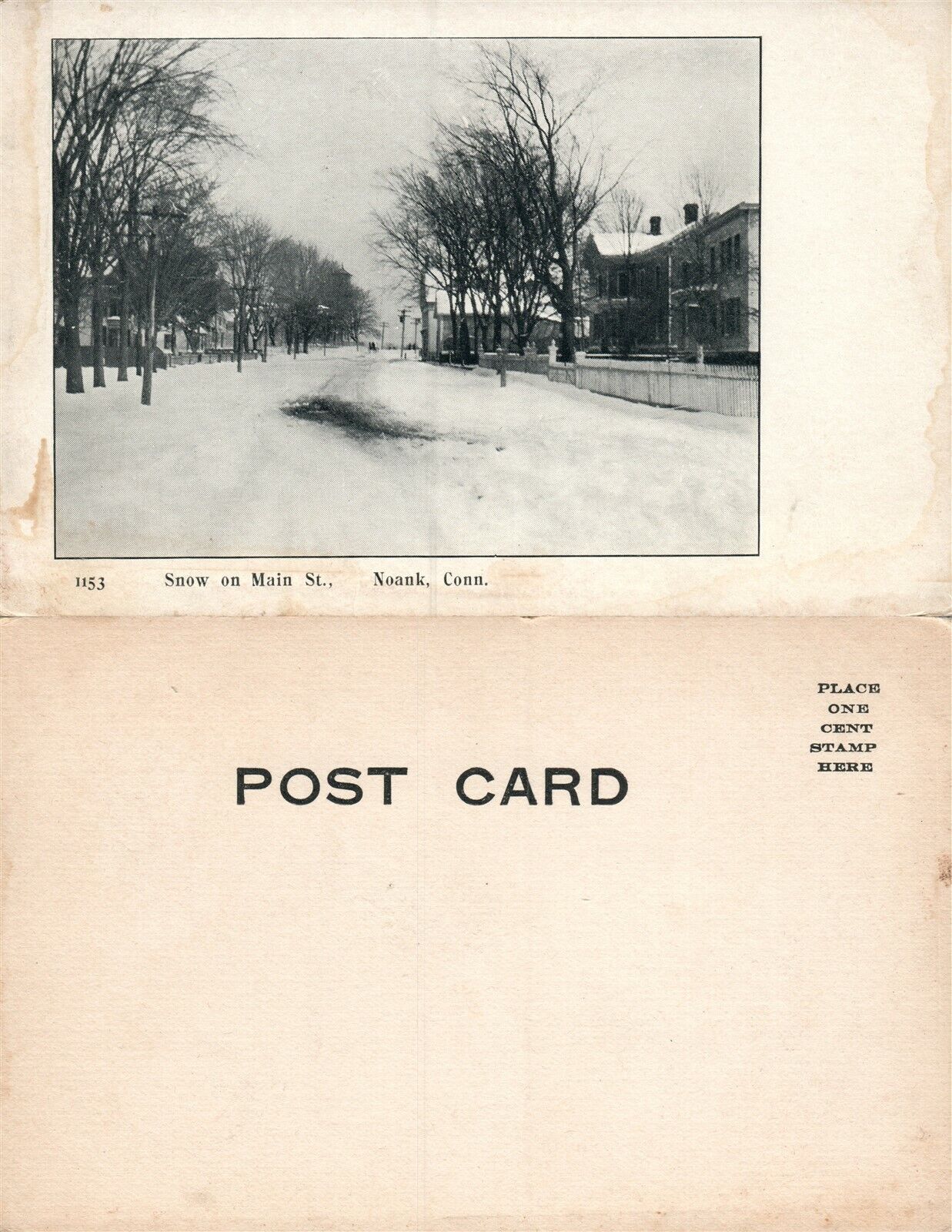 NOANK CT SNOW ON MAIN STREET ANTIQUE UNDIVIDED POSTCARD