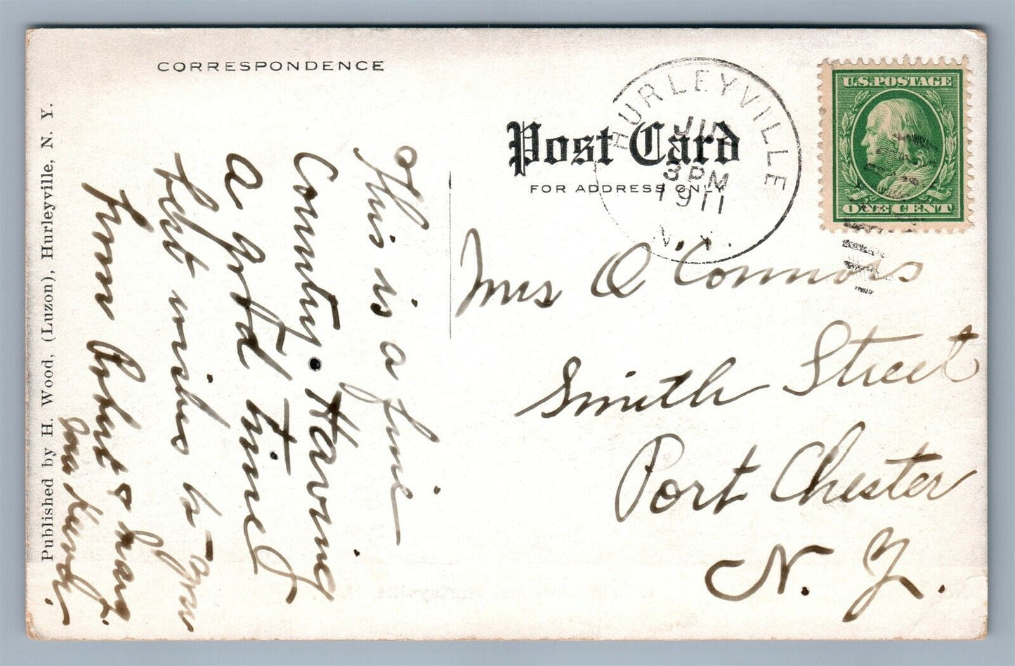 HURLEYVILLE NY HILLSIDE AVENUE ANTIQUE POSTCARD