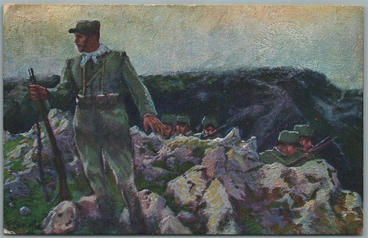 WWI ERA ITALIAN RED CROSS MILITARY ANTIQUE POSTCARD SOLDIER w/ RIFLE