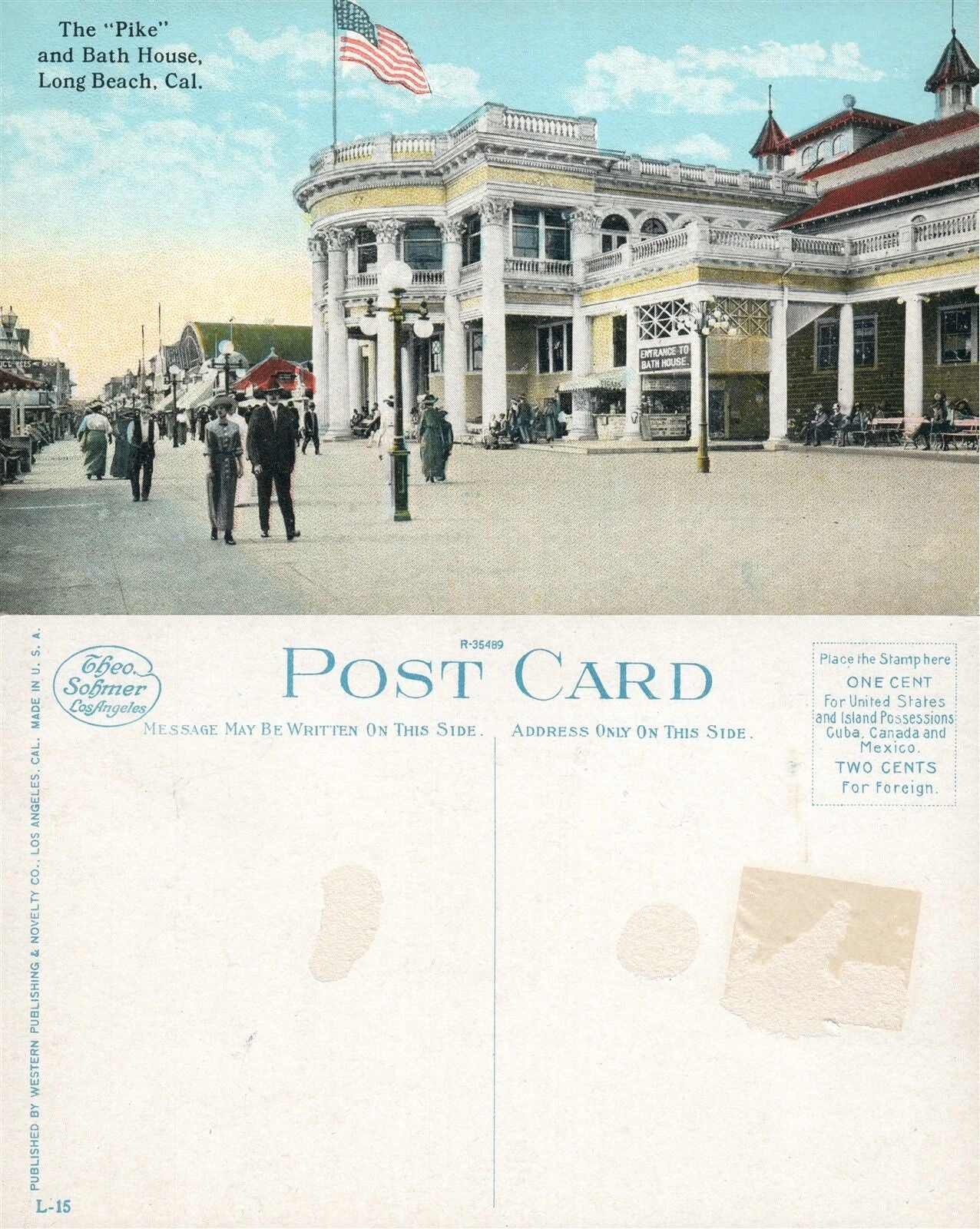 LONG BEACH CA THE PIKE & BATH HOUSE ANTIQUE POSTCARD