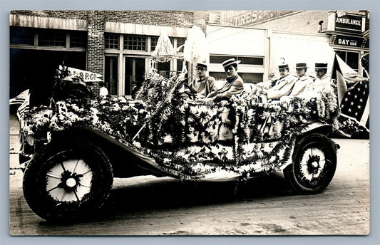 OLD CAR DECORATED w/ FLOWERS ANTIQUE REAL PHOTO POSTCARD RPPC