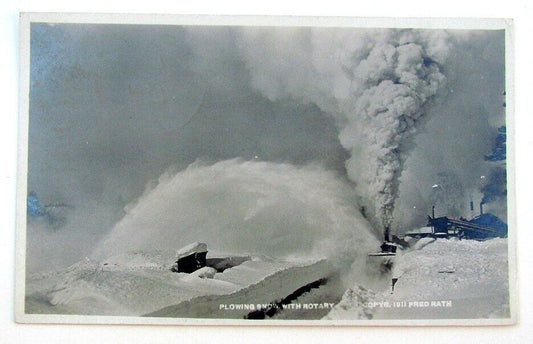 RPPC VINTAGE 1911 PHOTO POSTCARD RAILROAD WINTER PLOWING SNOW railway train