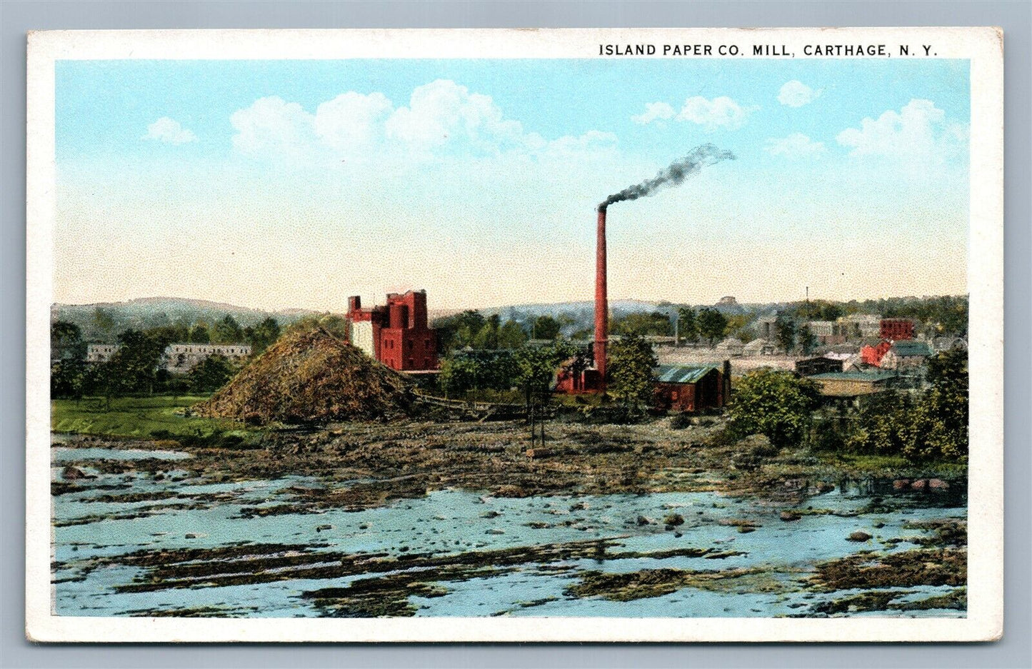 CARTHAGE NY ISLAND PAPER MILL VINTAGE POSTCARD