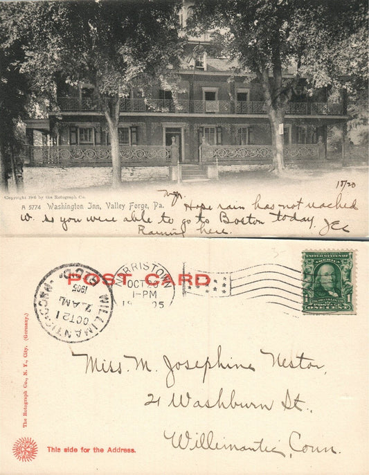 VALLEY FORGE PA WASHINGTON INN HOTEL 1905 UNDIVIDED ANTIQUE POSTCARD