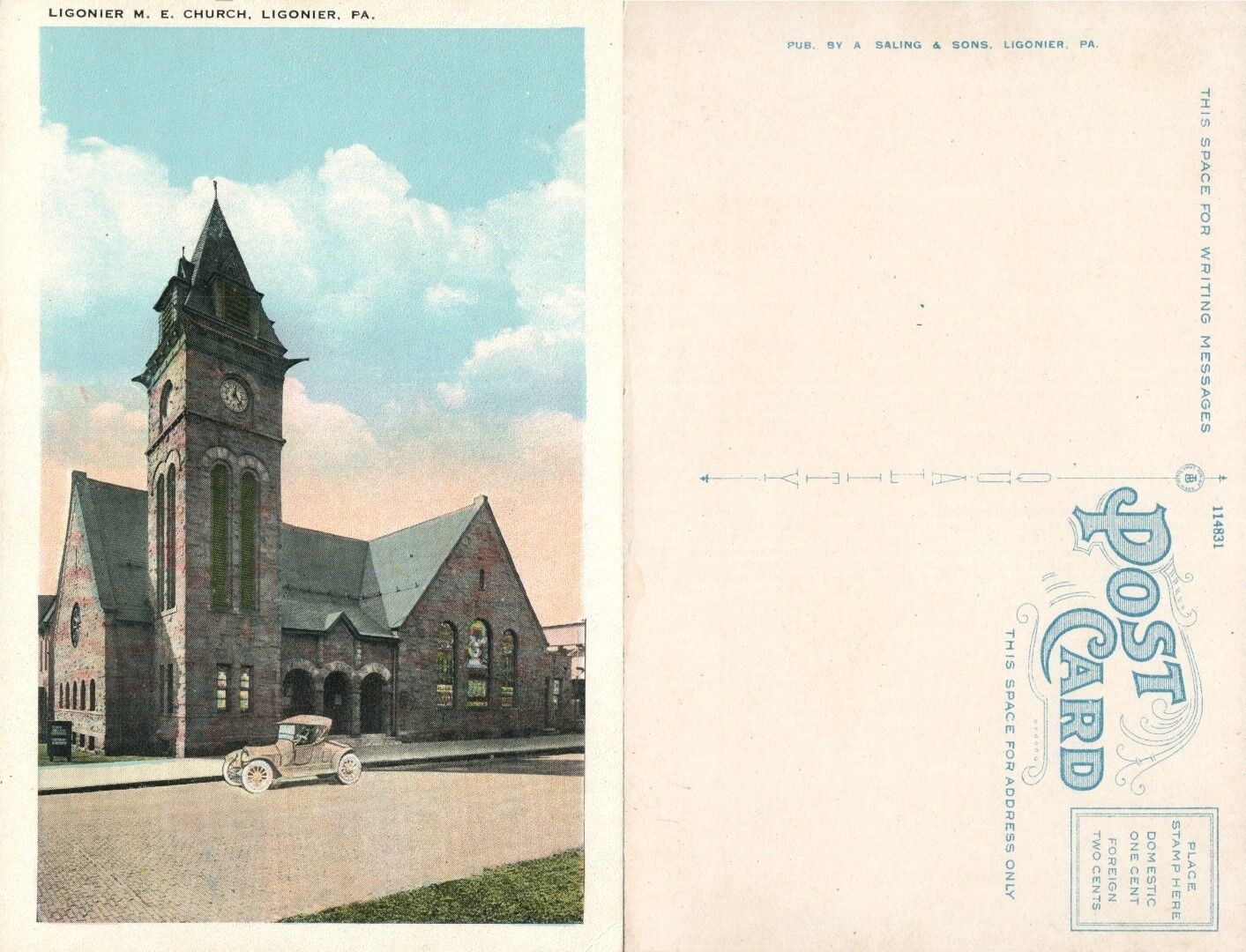 LIGONIER PA M.E. CHURCH ANTIQUE POSTCARD