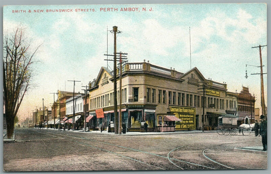 PERTH AMBOY NJ SMITH & NEW BRUNSWICK STREETS ANTIQUE POSTCARD