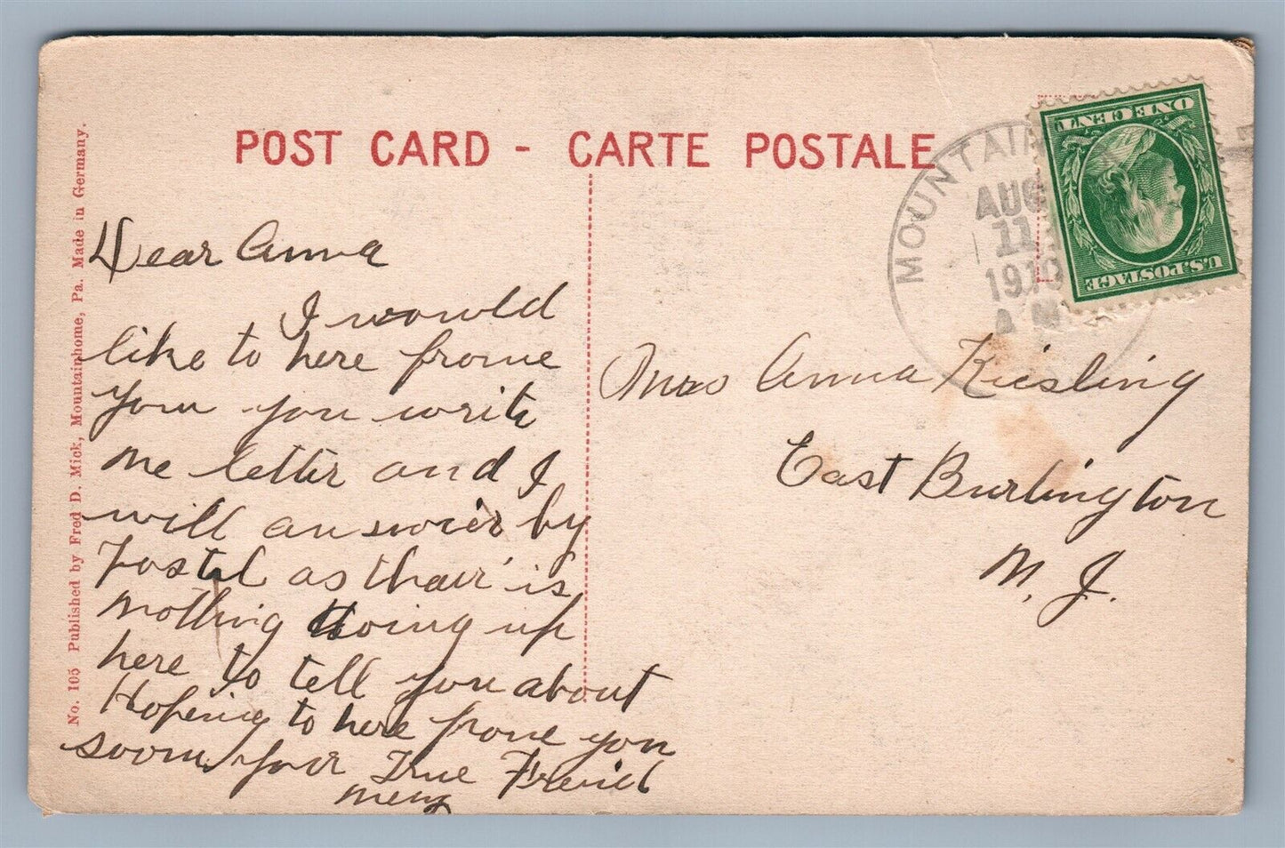 MOUNTAINHOME PA ROCKY DAM ANTIQUE POSTCARD