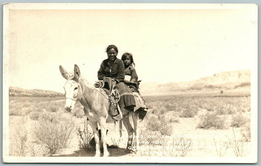 NAVAJO INDIAN GIRLS GANADO AZ ANTIQUE REAL PHOTO POSTCARD RPPC