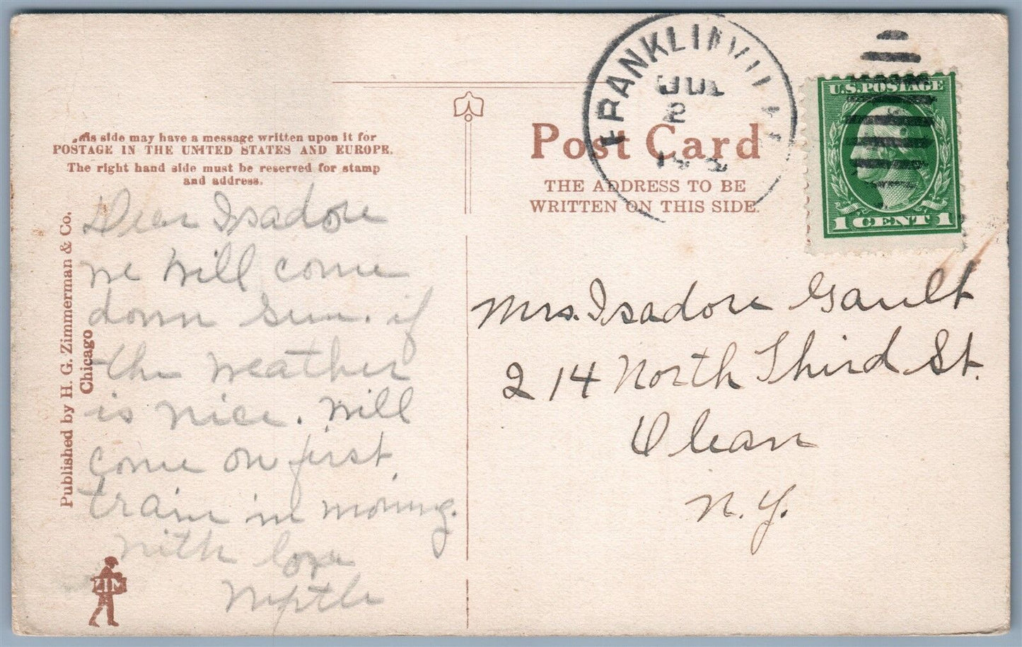 FRANKLINVILLE NY OLD DISTRICT SCHOOL ANTIQUE POSTCARD