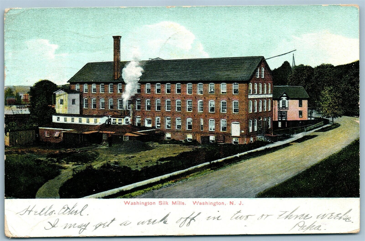 WASHINGTON NJ SILK MILLS 1907 ANTIQUE POSTCARD