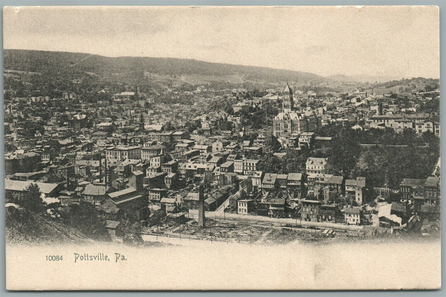 POTTSVILLE PA BIRDS EYE VIEW ANTIQUE POSTCARD