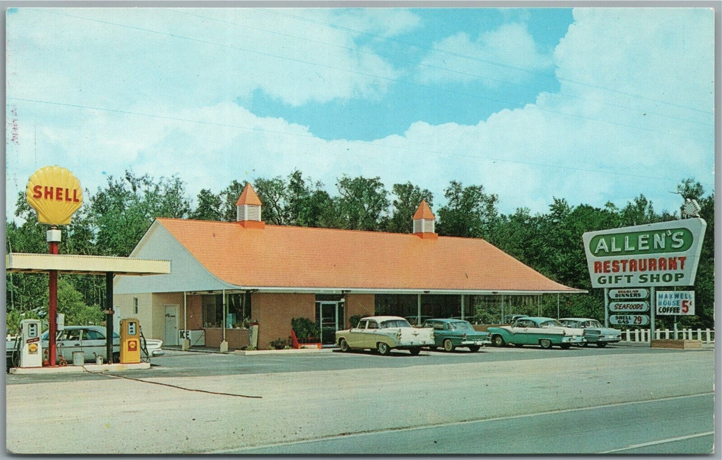 N.STATESBORO GA SHELL GAS STATION ALLEN'S REST VINTAGE POSTCARD