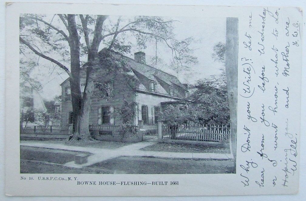 VINTAGE 1906 UNDIVIDED POSTCARD - BOWNE HOUSE FLUSHING BUILT 1661 QUEENS N.Y.
