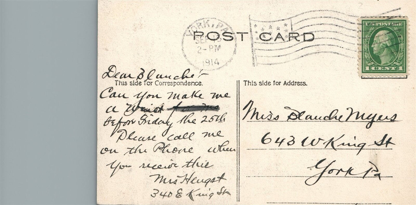 YORK PA EAST KING STREET TRINITY EVANGELICAL CHURCH 1914 ANTIQUE POSTCARD