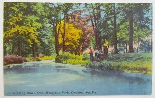 VINTAGE POSTCARD - LICKING RUN CREEK MEMORIAL PARK QUAKERTOWN BUCKS COUNTY PA