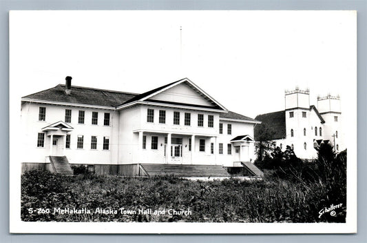 METLAKATLA AK TOWN HALL & CHURCH VINTAGE REAL PHOTO POSTCARD RPPC