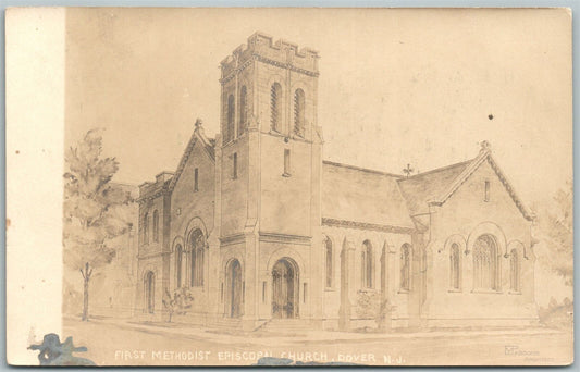 DOVER NJ FIRST METHODIST MEMORIAL CHURCH ANTIQUE REAL PHOTO POSTCARD RPPC