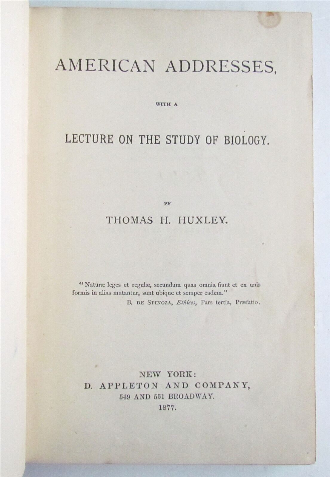 1877 AMERICAN ADDRESSES w LECTURE on STUDY of BIOLOGY HUXLEY antique ILLUSTRATED