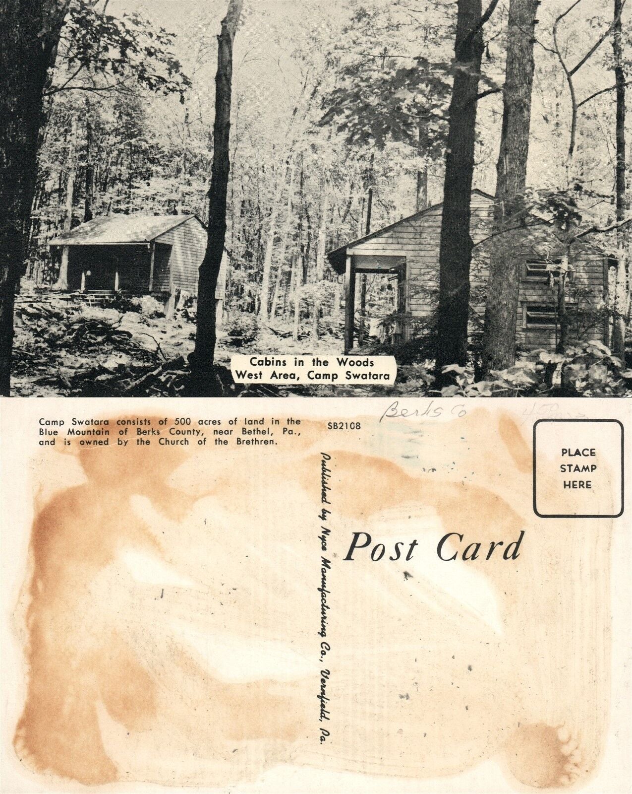 CAMP SWATARA CABINS IN WOODS BLUE MOUNTAIN BERKS CO. BETHEL PA VINTAGE POSTCARD