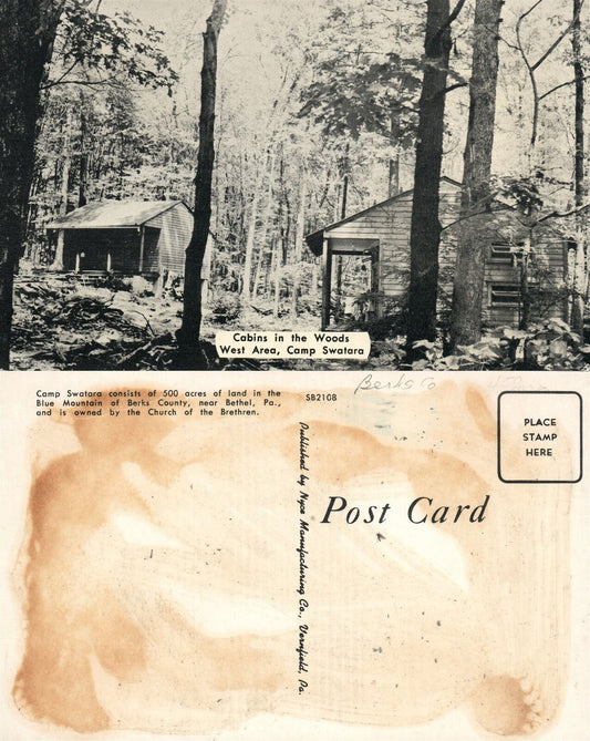 CAMP SWATARA CABINS IN WOODS BLUE MOUNTAIN BERKS CO. BETHEL PA VINTAGE POSTCARD