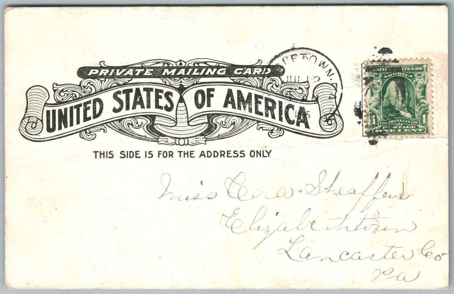 MIDDLETOWN PA ROMANTIC SPOT SWATARA 1905 UNDIVIDED ANTIQUE POSTCARD CORK CANCEL