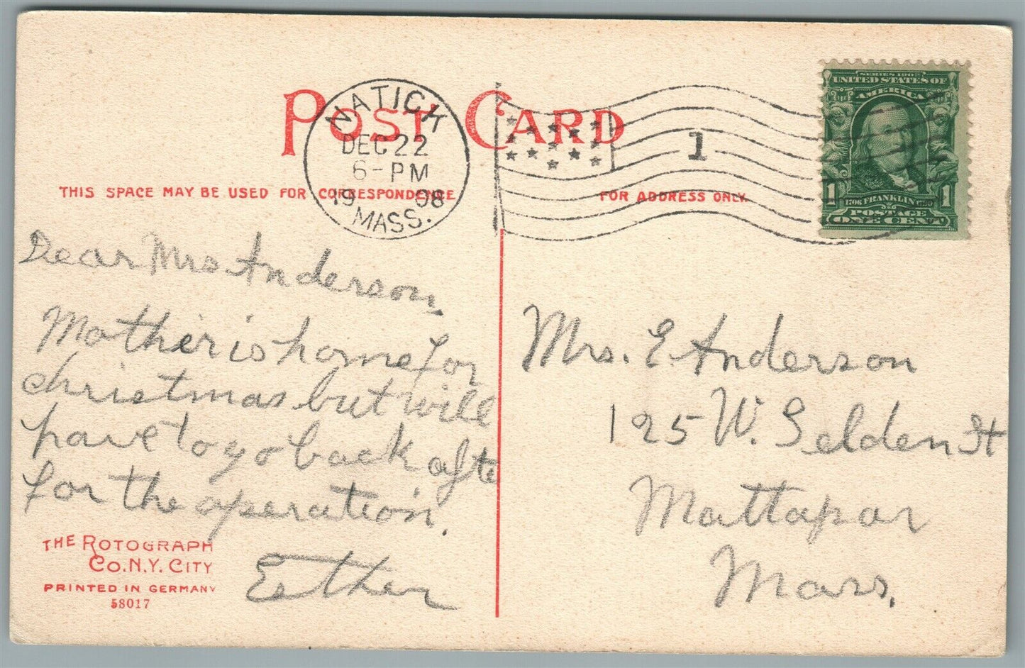 NATICK MA EAST CENTRAL ST. ANTIQUE POSTCARD