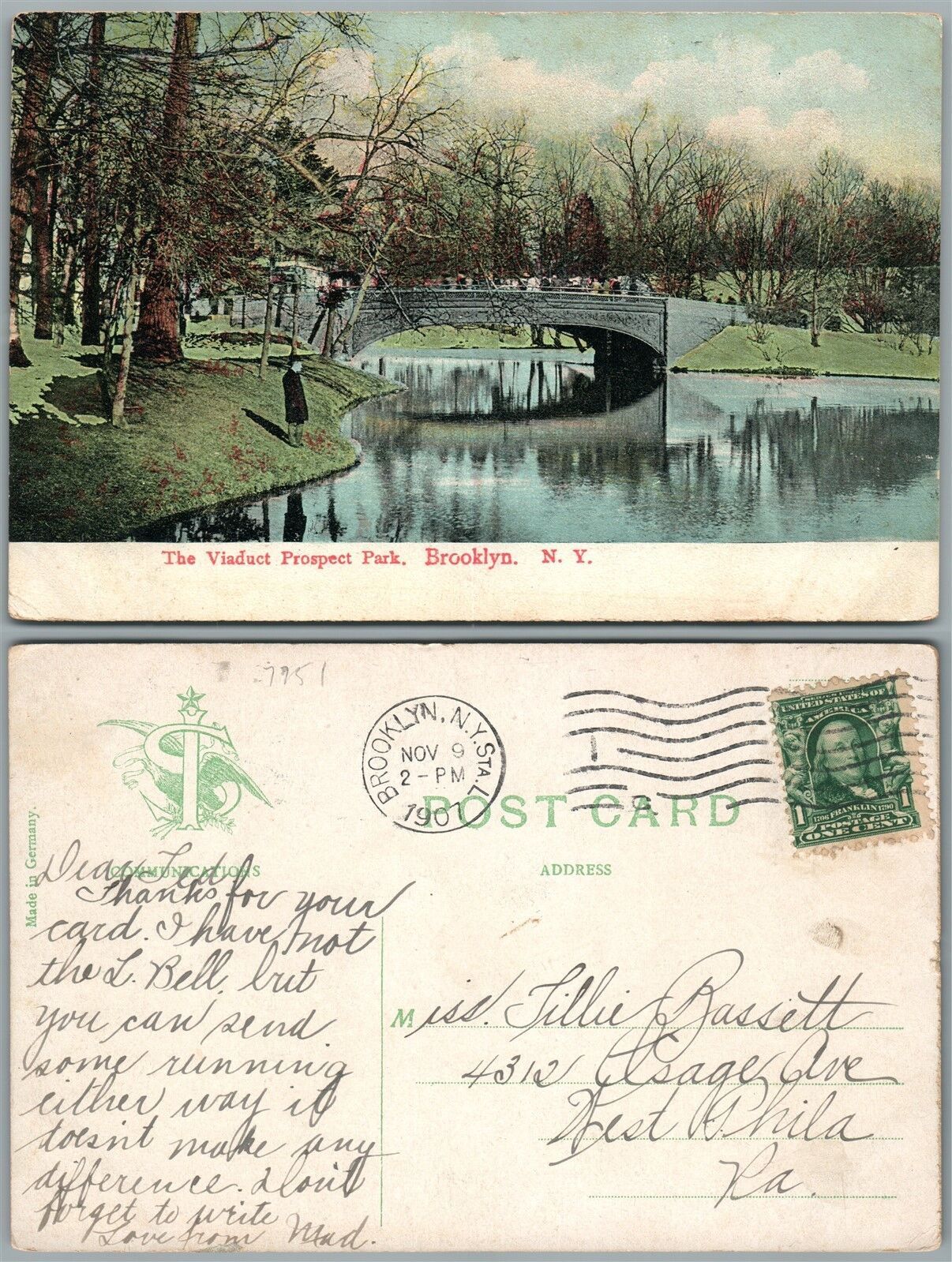 BROOKLYN N.Y. VIADUCT PROSPECT PARK 1907 ANTIQUE POSTCARD