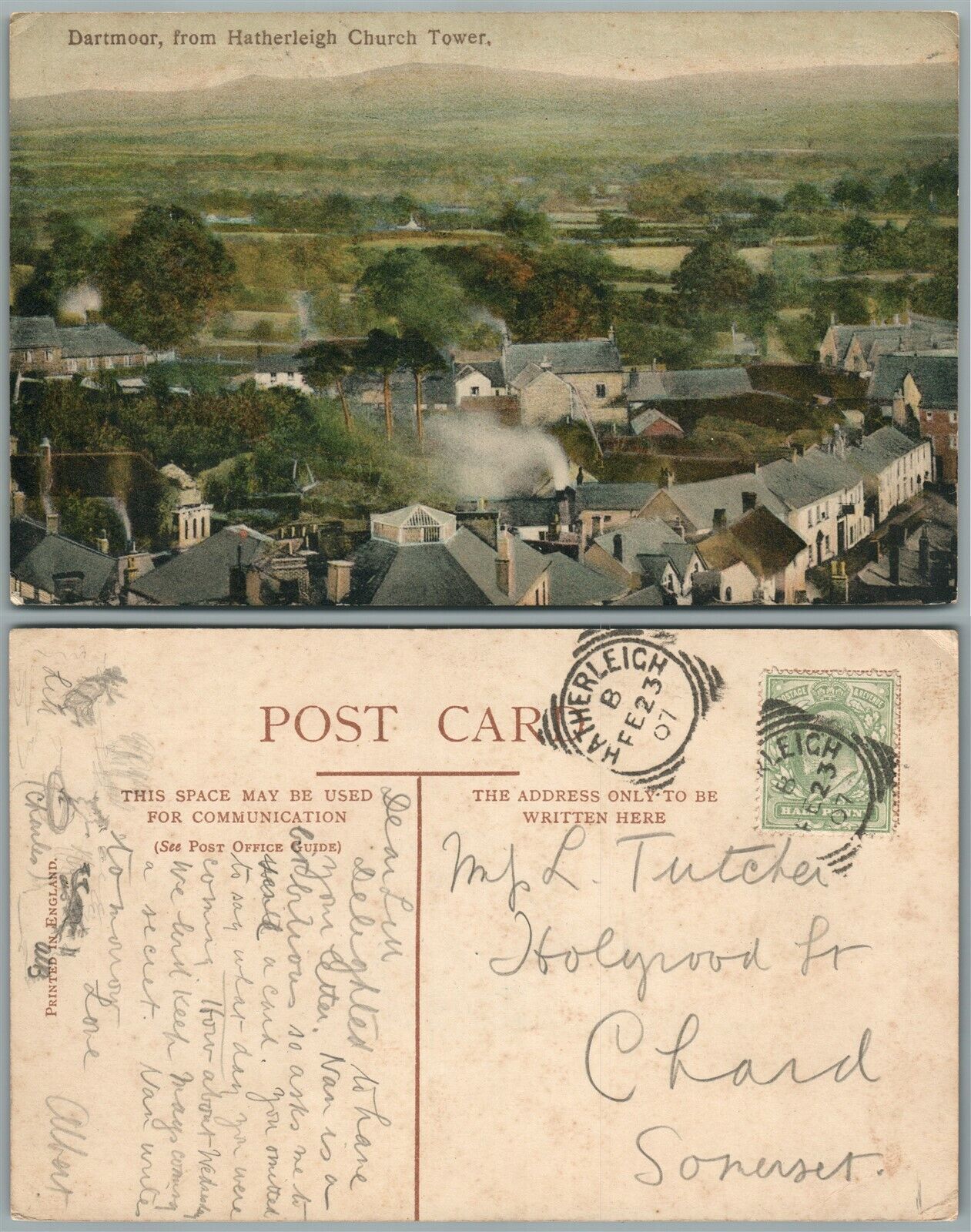 DARTMOOR ENGLAND 1907 ANTIQUE POSTCARD