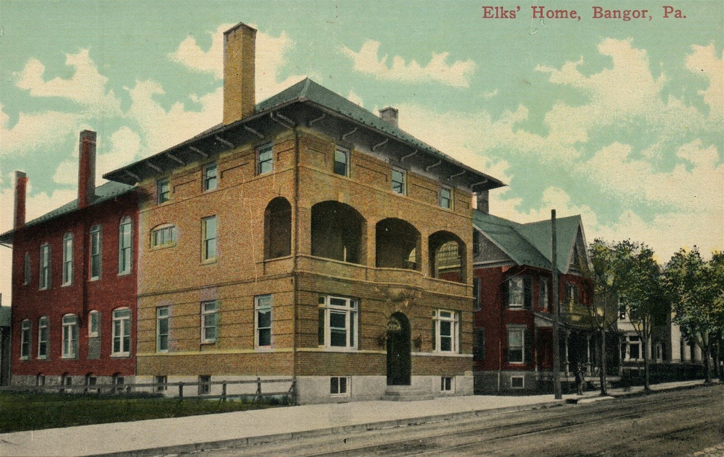 BANGOR PA ELK'S HOME ANTIQUE POSTCARD