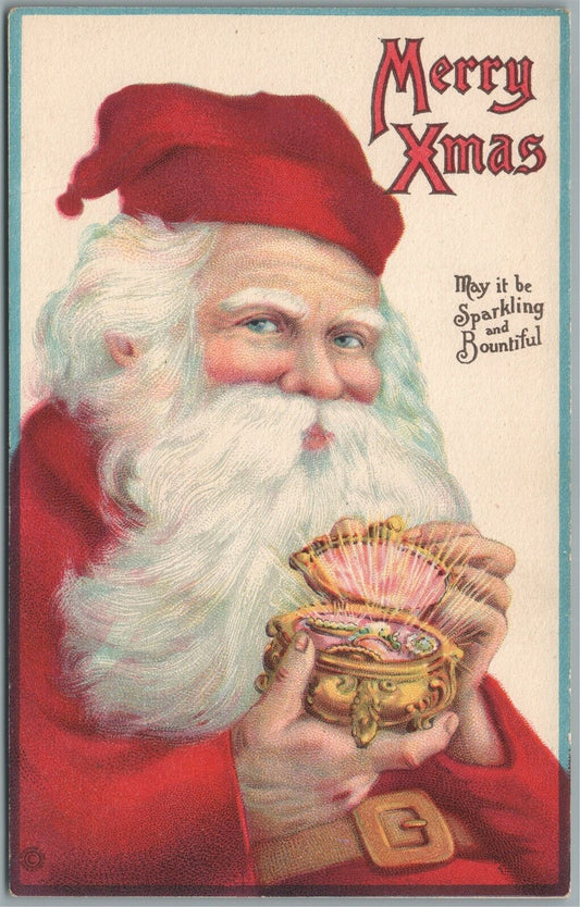 CHRISTMAS SPARKLING AND BEAUTIFUL SANTA ANTIQUE POSTCARD