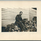 AMERICAN SOLDIER w/ AXE WOOD SPLITTING ANTIQUE REAL PHOTO POSTCARD RPPC