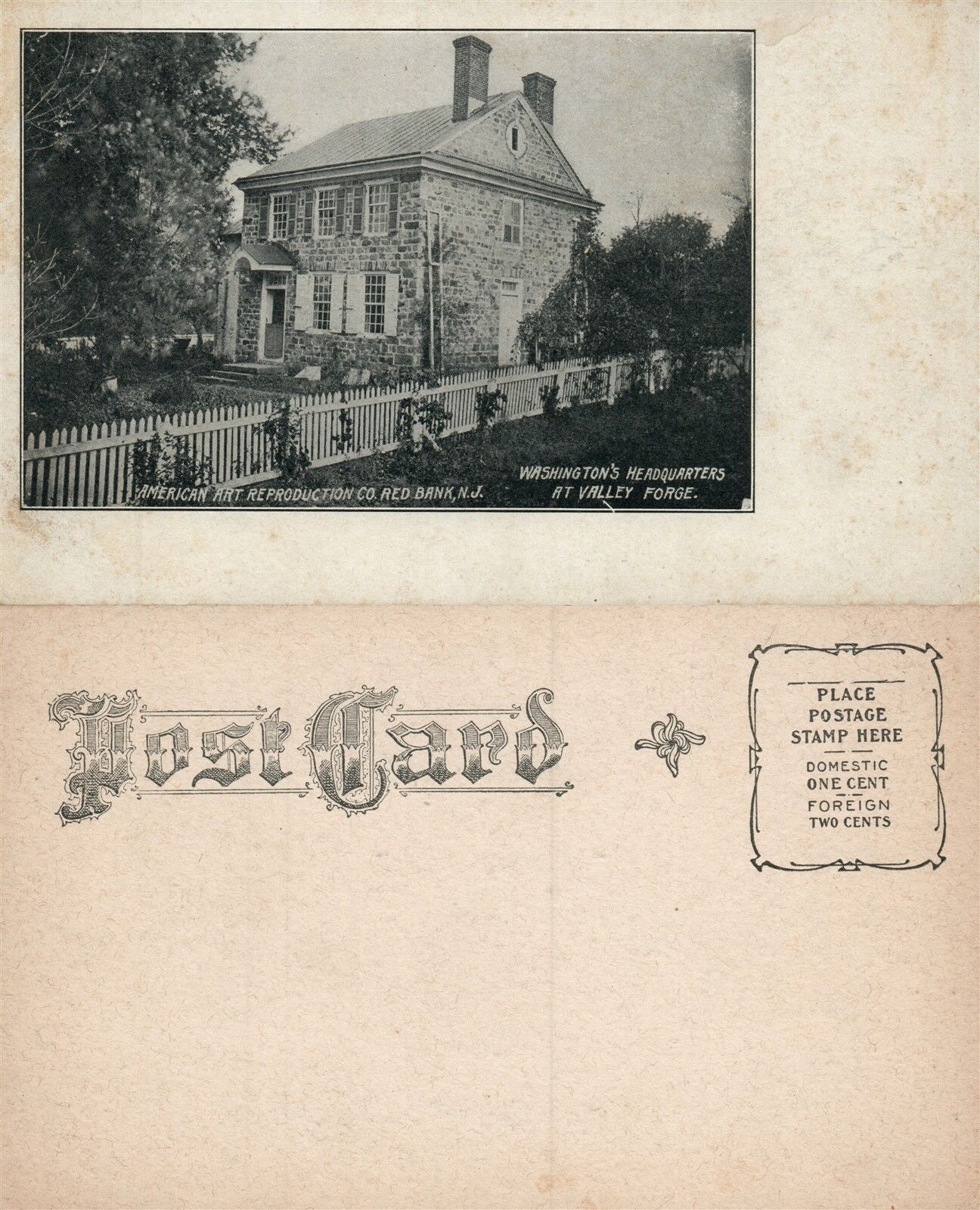 VALLEY FORGE PA WASHINGTON'S HEADQUARTERS UNDIVIDED ANTIQUE POSTCARD