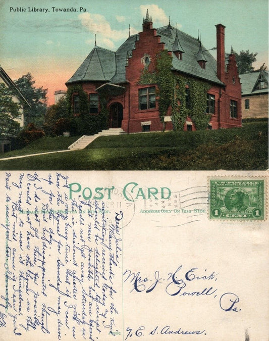 TOWANDA PA PUBLIC LIBRARY 1918 ANTIQUE POSTCARD
