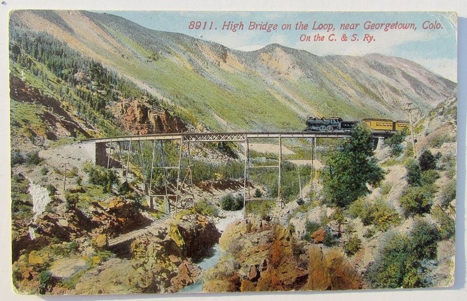 VINTAGE POSTCARD HIGH BRIDGE NEAR GEORGETOWN COLO. C.& S. railroad railway train