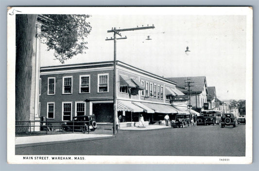 WAREHAM MA MAIN STREET VINTAGE POSTCARD