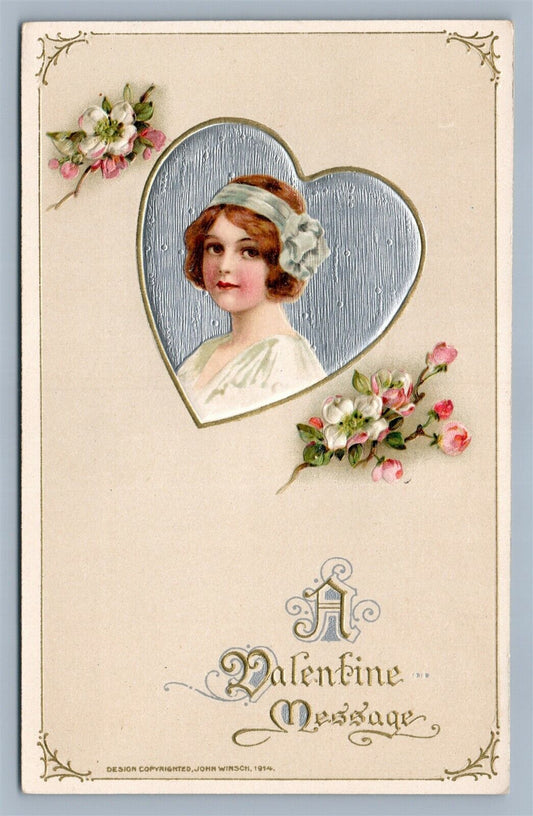 ST. VALENTINE'S GREETING 1914 SCHMUCKER ANTIQUE EMBOSSED POSTCARD by JOHN WINSCH