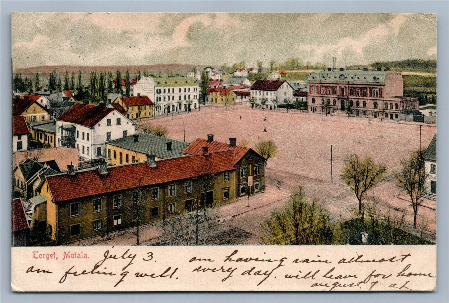 SWEDEN TORGET MOTALA ANTIQUE POSTCARD w/ STAMP